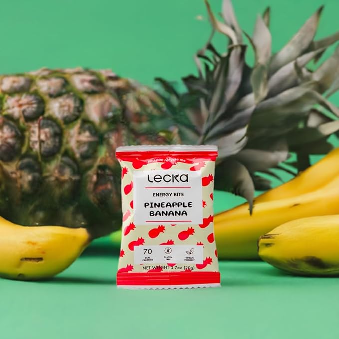 Lecka Energy Bites 18 Bites | Natural Fruit &amp Nut Snack | 20g Mini Energy Bar | Plant-Based No Added Refined Sugar Gluten-Free | Healthy Snack for Athletes Office Kids &amp Travel (Pineapple