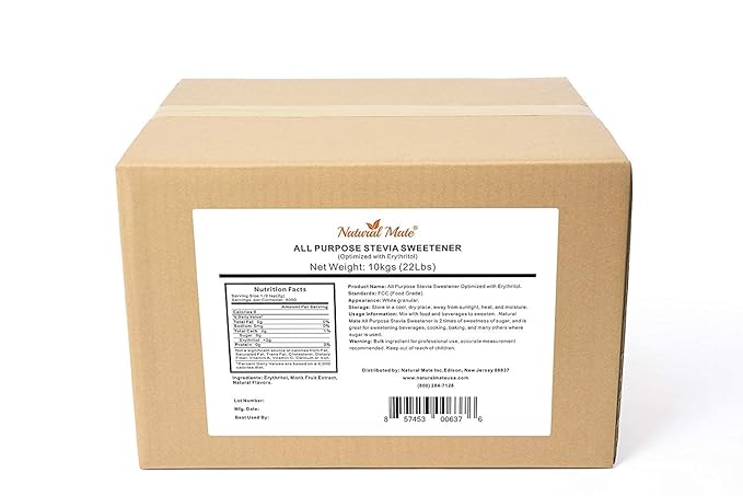 Natural Mate Bulk Sweetener - Organic Stevia Granular Powder Blended with Erythritol - 2:1 Sugar Replacement for Keto Paleo Low GI – (10KG/22Lb Pack of 1)