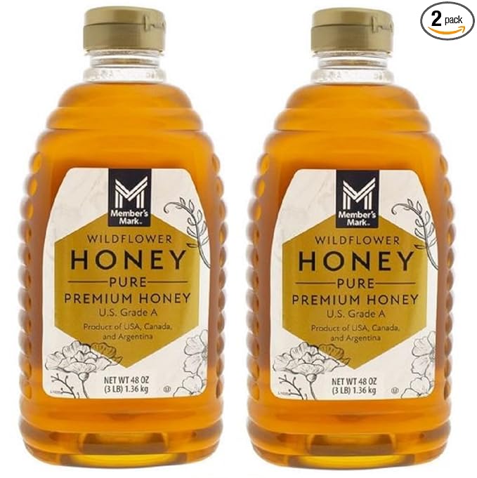 Members Mark Wildflower Pure Premium Honey 48 oz (Pack of 2) | 100% Natural Wildflower Honey | Raw Unfiltered Gluten-Free Sweetener | Rich Floral Flavor for Tea Baking &amp Cooking