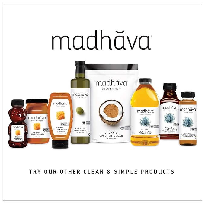 MADHAVA Organic Light Agave | 100% Pure Organic Blue Agave Nectar | Natural Sweetener Sugar Alternative | Vegan | Organic | Non GMO | Liquid Sweetener  11.75 oz. Bottle (Pack of 6)