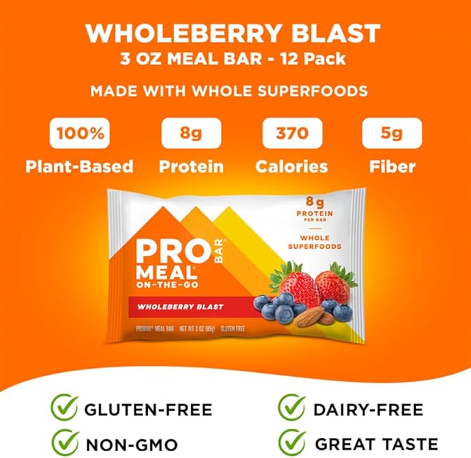 PROBAR - MEAL Bar Wholeberry Blast Non-GMO Gluten-Free Healthy Plant-Based Whole-Food Ingredients Natural Energy (12 Count)