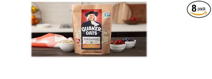 Quaker Old Fashioned Rolled OatsUSDA OrganicNon GMO Project Verified24oz Resealable Bags(Pack of 8)