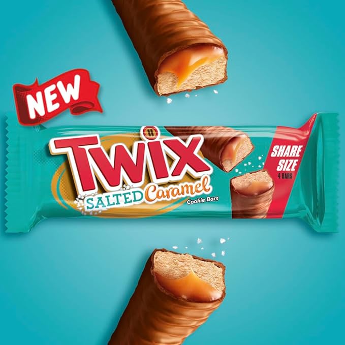 Twix Salted Caramel Chocolate Cookie Candy Bars Share Size Party Candy Milk Chocolate Bulk Box 56.4 Oz 20 Count Bulk Candy Box