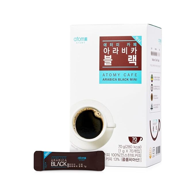 Atomy Arabica Black Instant Coffee Mini – 70 Sticks | Sugar-Free Dark Roast | Korean Café-Style Coffee