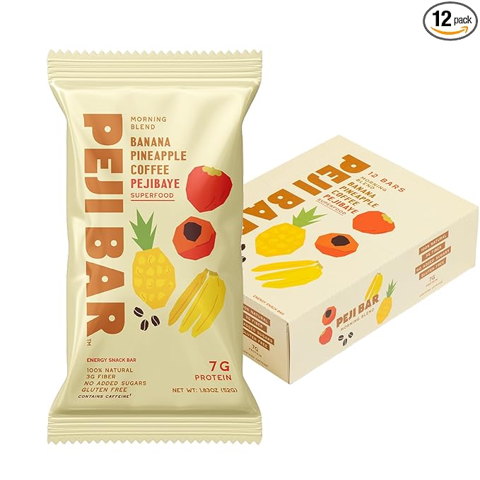 PEJI BAR Superfood Energy Bars | Morning Blend Banana Pineapple Coffee Flavor | Gluten Free 7g Protein Fiber Whole Ingredients No Sugar Added | Adventure Ready Snack 12 Count