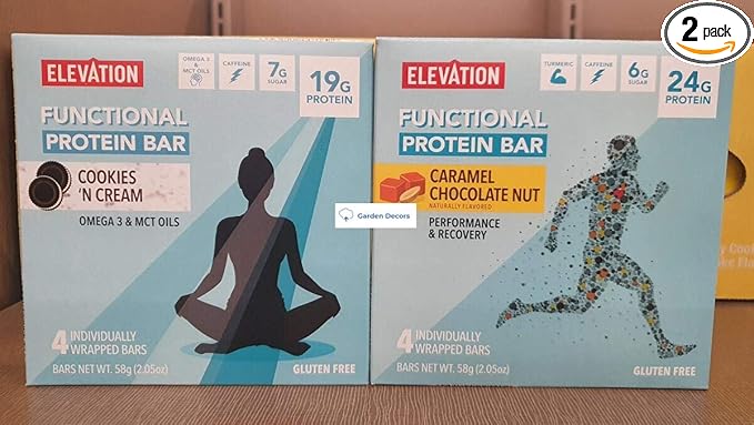 Elevation Functional Protein Bar Cookies Cream and Caramel Chocolate Nut (Two Boxes)