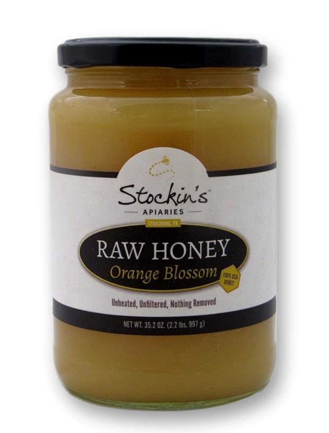 Stockin's Unheated and Unfiltered Raw Orange Blossom Honey 35.2 Oz. Jar (Case of 12 Jars)