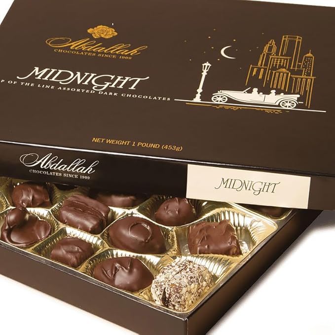 Abdallah Chocolates Midnight Assorted Dark Chocolates Gift Box 15oz.
