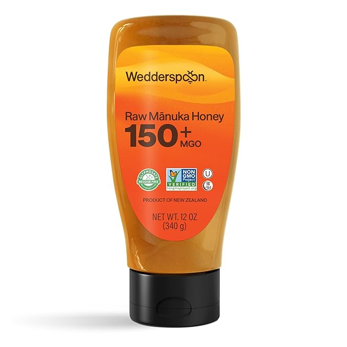 Wedderspoon Raw Manuka Honey Unpasteurized Genuine New Zealand Honey Multi-Functional Non-GMO Superfood Convenient Squeeze Bottle KFactor 16 12 Ounce