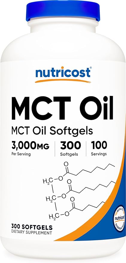 Nutricost MCT Oil Softgels 1000mg 300 SFG (3000mg Serv) - Great for Keto Ketosis and Ketogenic Diets