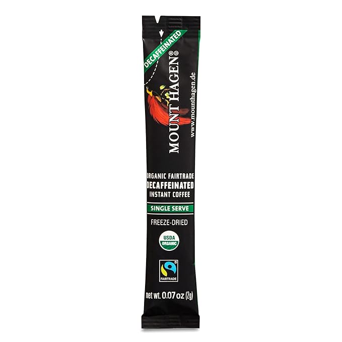 Mount Hagen 25 Count Single Serve Instant Decaf Coffee Packets - 4 Pack | Decaffeinated Organic Medium Roast Arabica Beans | Eco-friendly Fair-Trade [4 x 25 sticks/1.76oz/50g]
