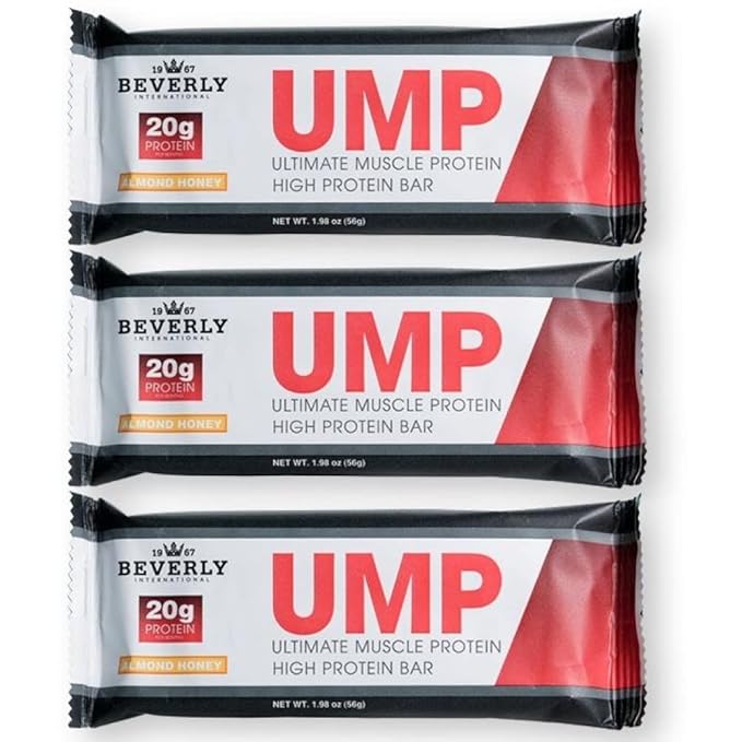 Beverly International UMP High Protein Bars - Almond Honey 20g of Protein 8g Fiber. All Natural Gourmet Ingredients. Soy Free Bar 12 Pack
