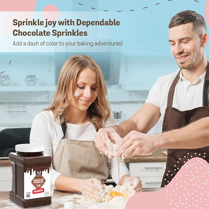 Dependable Food Chocolate Sprinkles - 2 Lb. Bulk Container - Gluten-Free Kosher Brown Jimmies for Cake Decorating Cupcakes &amp More - Resealable Jar