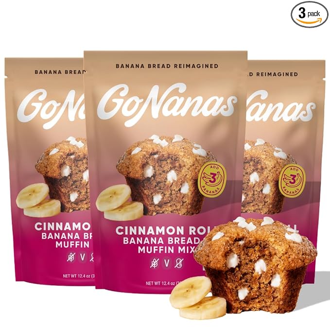 GoNanas Cinnamon Roll Banana Bread Mix Vegan Gluten Free Healthy Snacks. Oat Flour Bread or Muffin Mix. Women Owned US Ingredients Dairy Free Nut Free Delicious Snacks (3 Pack)
