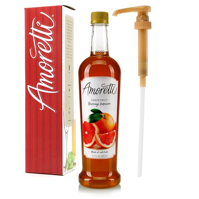 Amoretti - Grapefruit Beverage Infusion 94 Servings Per Bottle (750 ml) - Drink Mix &amp Water Enhancer with Pump for Flavoring Cocktails Waters Teas and other Beverages Preservative Free