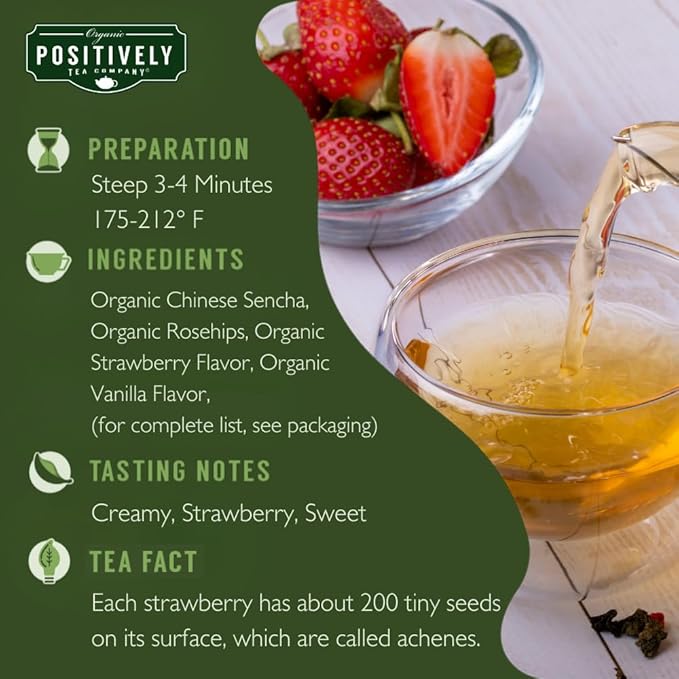 Organic Positively Tea Company Strawberries and Cream Green Tea Loose Leaf 16 Ounce
