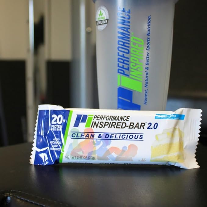 Performance Inspired Nutrition Protein Bar 2.0 – 20G Protein 6G Fiber 3G MCTs 1 Billion CFU Probiotics – Gluten-Free – Birthday Cake Flavor – 12 Count