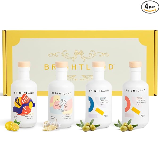 Brightland The Classic Minis Gift Set 4-Piece Set - Olive Oil Bundle Includes an Assortment of Signature Extra Virgin &amp Flavored Olive Oils - 4 x 3.4 Fl Oz Bottles