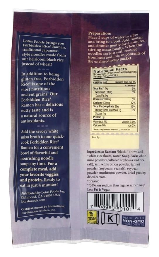 Lotus Foods Organic Forbidden Rice Ramen with Miso Soup 2.8 Ounce - 10 per case.