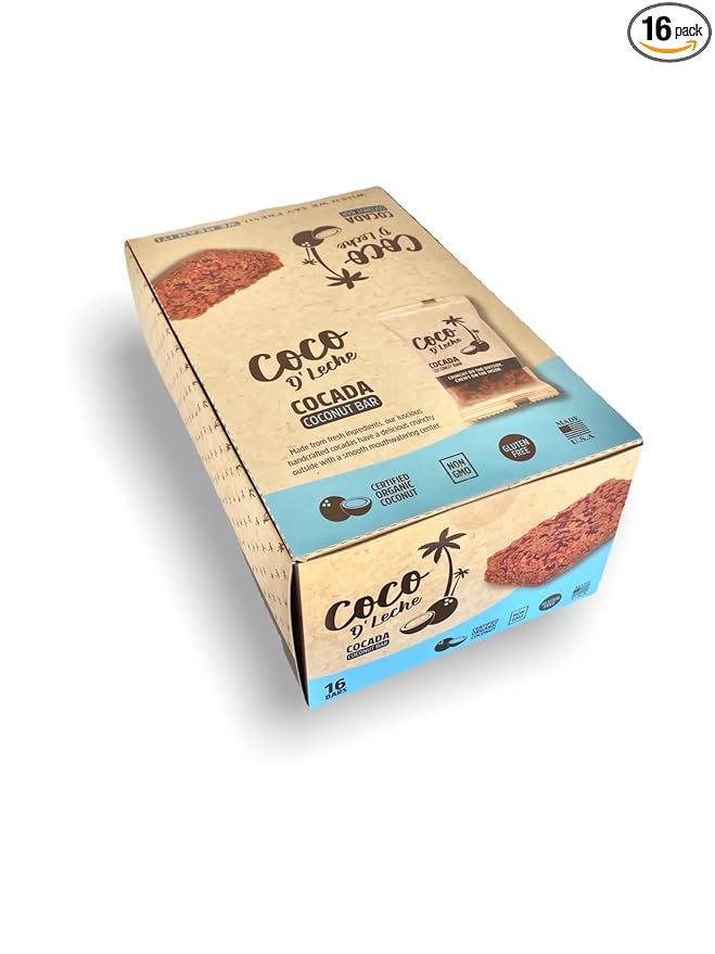 COCO D’LECHE Premium Coconut Candy Snack Box – Crunchy Gourmet Coconut Candy Pack – Yummy 3-Ingredient Sweet Coconut Bars – Gluten-Free Coconut Milk Candy Snacks for Kids &amp Adults – 16-Pack 50g