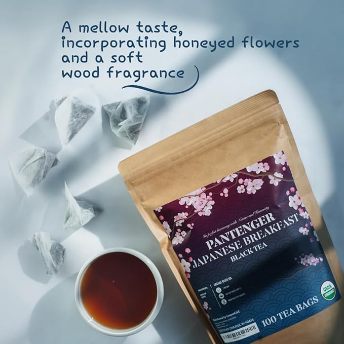 Organic Black Tea | 100 Tea Bags - Fine Japanese Breakfast Tea | Full Leaf Black Tea Organically grown in Japan Caffeinated | By Pantenger.