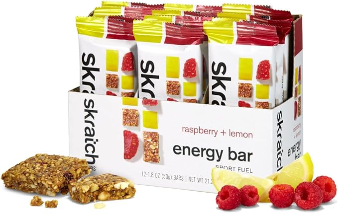 SKRATCH LABS Energy Bar | Raspberry + Lemon (12 pack) | Plant Based Healthy Snack | Low Sugar - 4g Protein | non-gmo gluten free soy free vegan kosher