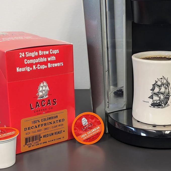 Lacas Coffee 100% Colombian Decaf Single Serve Cups 96 Total – Rich &amp Clean Medium Roast