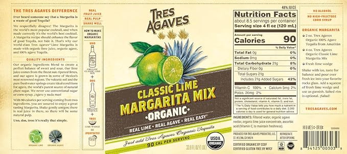 Tres Agaves Organic Margarita Mix Variety Pack – Lime Strawberry &amp Agave Nectar – Award-Winning Low Calorie Non-GMO Vegan Gluten-Free Cocktail Mixers – 750ml Bottles (3 Pack)