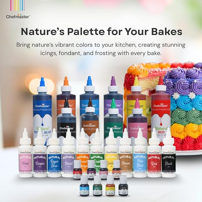 Chefmaster - Natural Liqua-Gel Food Coloring Kit - Natural Gel Food Coloring - 4 Count Pack - Plant-Based Ingredients Naturally Vibrant Colors Blends Easily - Made in the USA