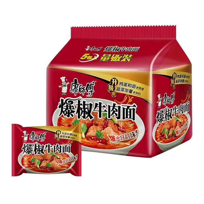 Chinese food Instant noodles 康师傅 方便面 经典爆椒面五连包103g*5 泡面 袋装