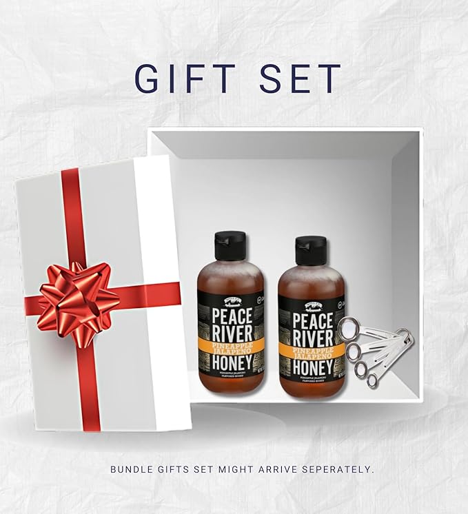 2x Peace River Honey Honey Pineapple Jalapeno 12 OZ Bundle with Measuring Spoon Set – Sweet and Spicy Blend with Pineapple Heat Plus Stainless Measuring Tools – Gift Set (3 Items)