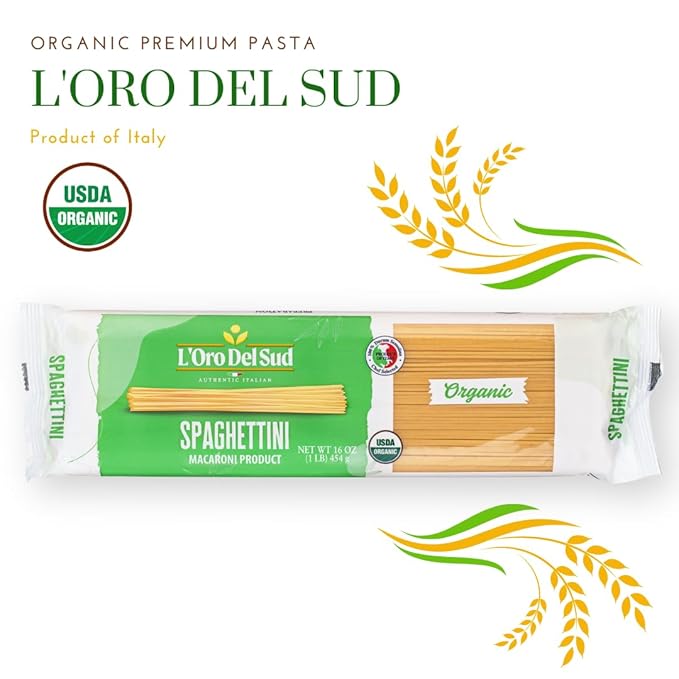 Organic Spaghettini Pasta 4 pack 100% Durum Wheat Italian Pasta Premium Quality Product of Italy 16 Ounce (4 Pack) by L'Oro del Sud.