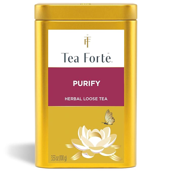 Tea Forte Purify Premium Loose Leaf Caffeinated Herbal Tea Blend Canister Makes 35-50 Cups