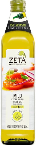 Zeta Extra Virgin Olive Oil 25.3 fl oz | Premium Glass Bottle with Pop-Up Spout | Cold-Pressed | Product of Spain | Ideal for Baking Cooking Grilling Roasting Pasta &amp Salads