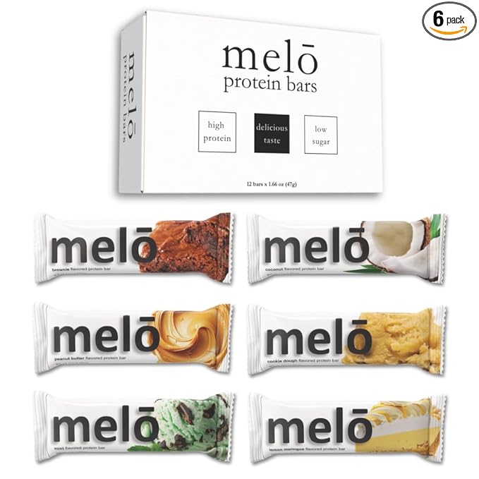 melō protein bars (6 count Sampler Pack)- high protein low sugar fluffy marshmallow-like center gluten free snack with no artificial sweeteners