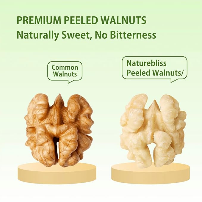 Naturebliss Premium Peeled Walnuts Halves Skinless Raw Walnuts Texture Sweet Crisp No Salt Added Healthy Nuts Power Snacks Ideal for Salads Baking and Cooking (10 OZ/Pack of 1)