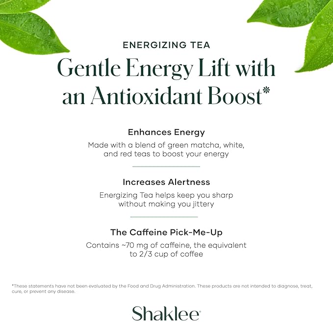 Shaklee Energizing Tea Pomegranate Flavor - Antioxidant-Rich Blend of Green White and Red Teas for Gentle Energy Lift - Energy Boost On-the-Go Packets - Hot or Cold - 28 Servings