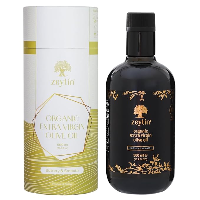 Zeytin Organic Olive Oil Extra Virgin - GOLD MEDAL &amp Early Harvest - Fresh 2024 Harvest Bottled in Jan 2025 - New Luxury Packaging - Keto &amp Cold Pressed - Buttery &amp Smooth (16.9fl oz - 1
