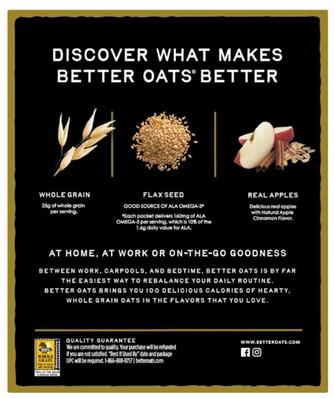Better Oats Instant Oatmeal Apples &amp Cinnamon 9.8 ounce ( Pack of 3 )