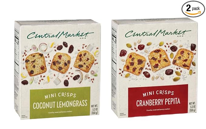 H-E-B Central Market Mini Crisps Crackers 5.3oz - 2 boxes (Coconut Lemongrass and Cranberry Pepita)