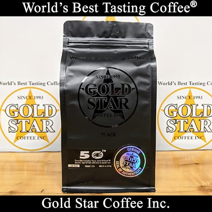 Gold Star Coffee 50th - 100% Hawaiian Coffee Blend - Kona Maui &amp Kaui Pea Berry - Low Acid Coffee