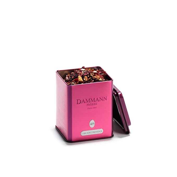 Dammann Freres Loose Leaf Carcadet Provence Premium Gourmet French Herbal Tea Blend Hibiscus Apricot Peach Flavors 3.52 Ounce Tin