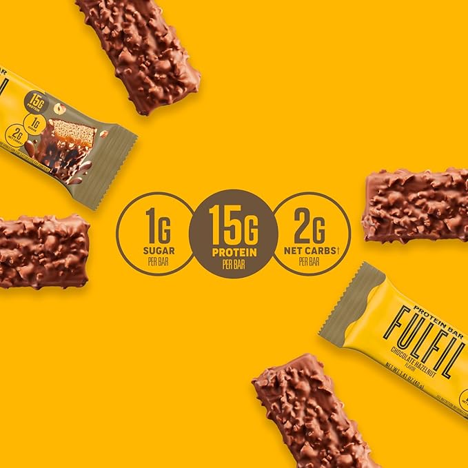 FULFIL Protein Snack Bars Chocolate Hazelnut Flavored Gluten Free with 15g Protein Pantry Staples 12 Count