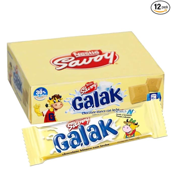 GALAK Chocolate Blanco con Leche / White Chocolate with Milk 12 und x 30 gr c/u / 12 bars x 1.06 Oz each