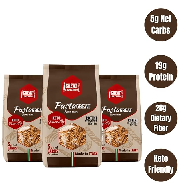 Low Carb Pasta Keto Pasta Great Low Carb Bread Company 7g Net Carbs 12g of Protein Non GMO (Rotini 3 Pack)