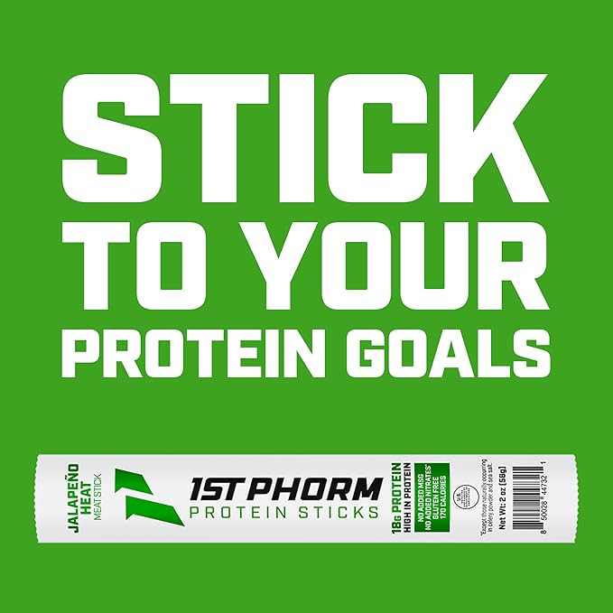 1st Phorm Meat Sticks Jalapeno Heat 18G Protein per Serving USA Raised Lean Beef High Protein Snacks Gluten Free No Msg or Nitrates Individually Wrapped 15 Count