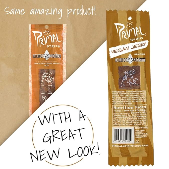 Primal Spirit Vegan Jerky – “Classic Flavor” – Hickory Smoked 10 g. Plant Based Protein per oz. Certified Non-GMO No Preservatives Sports Friendly Packaging (18 Pack 1 oz. ea.)