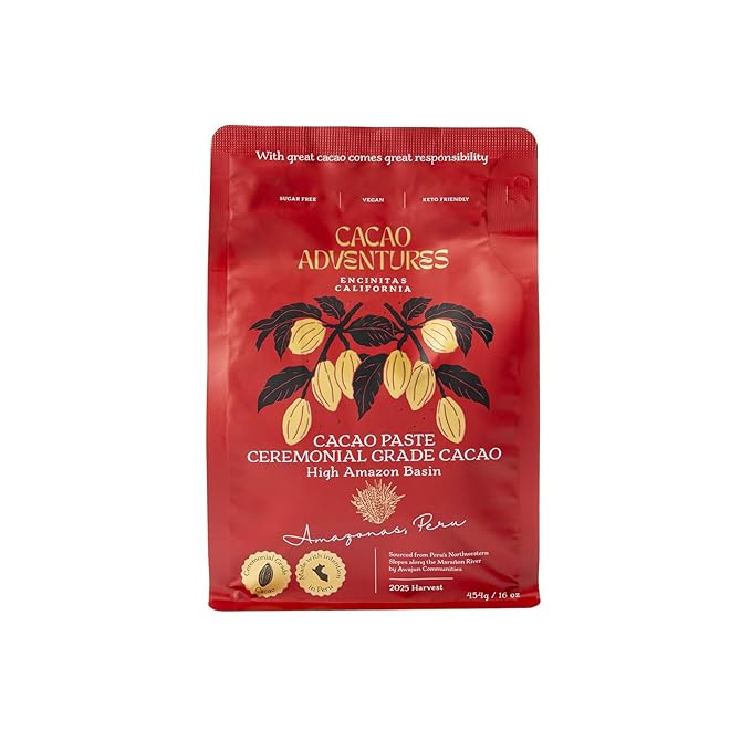 Cacao Adventures Ceremonial Grade Cacao | 100% Pure Cacao | Dairy &amp Vegan Free | Unsweetened | Vegan Peruvian Cacao