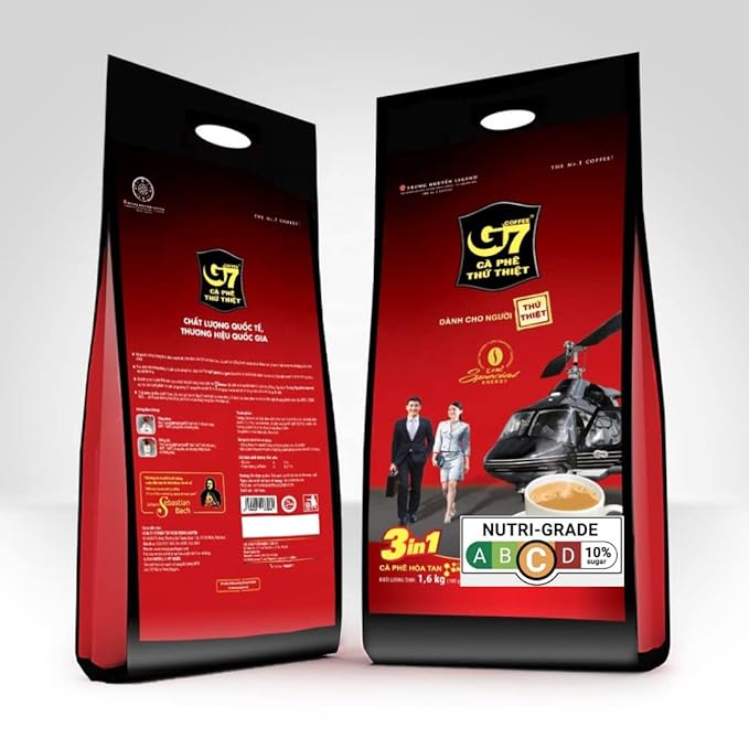 TRUNG NGUYEN G7 3-IN-1 Instant Coffee for Energy Boost by NANO+ Technology - Roasted Ground Coffee Blend with Non-dairy Creamer and Sugar - Strong and Pure Vietnamese Instant Coffee (100 Sticks/Bag)