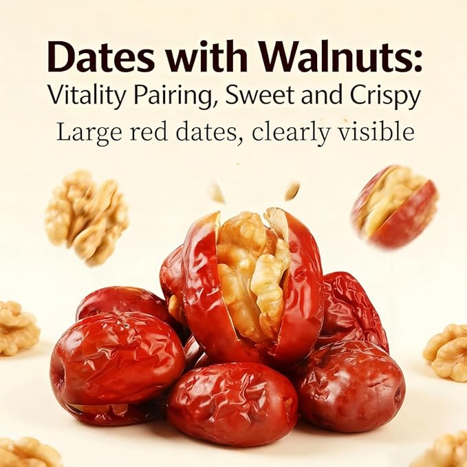 Jujube Dates with Walnuts 17.6 oz (500g)Only jujubes and walnuts - Natural Chinese Red Date Snack Healthy Jujube and Walnut Bites for Energy &amp Nutrition